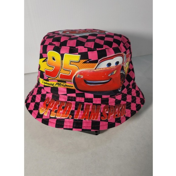 Disney Cars Bucket Hat‎ Lightning McQueen 95 Pink Checkered Kids - Picture 3 of 6